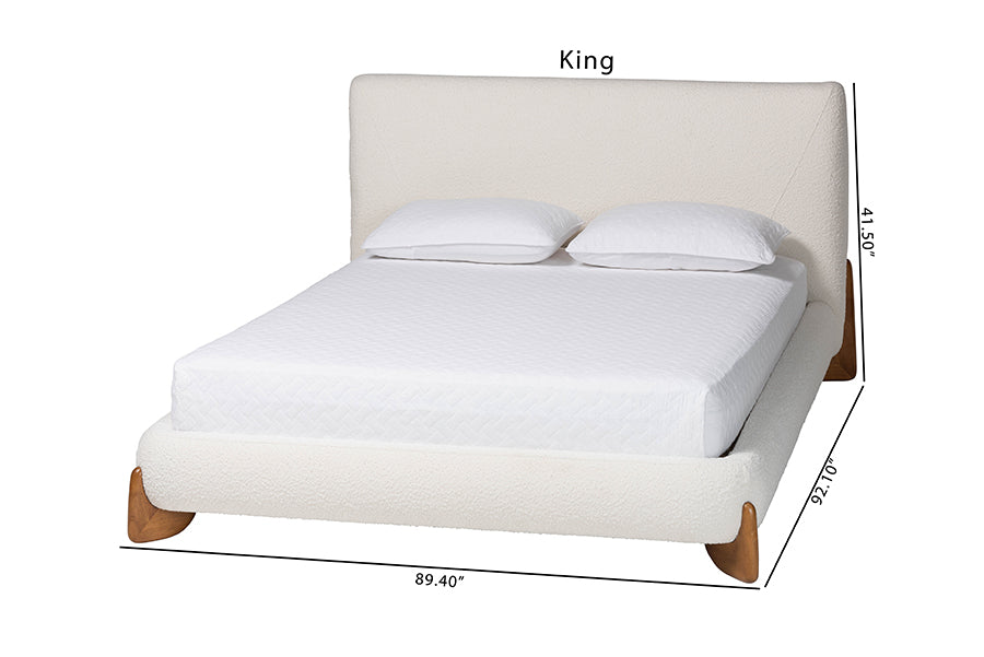 Baxton Studio Vinicio Mid-Century Modern Cream Boucle Queen Platform Bed