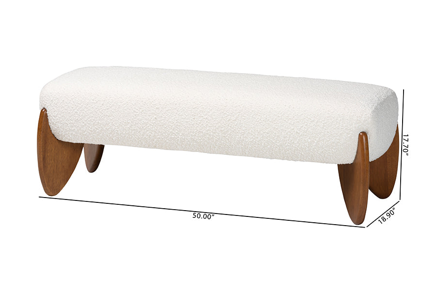 Baxton Studio Vinicio Mid-Century Modern Cream Boucle Accent Bench