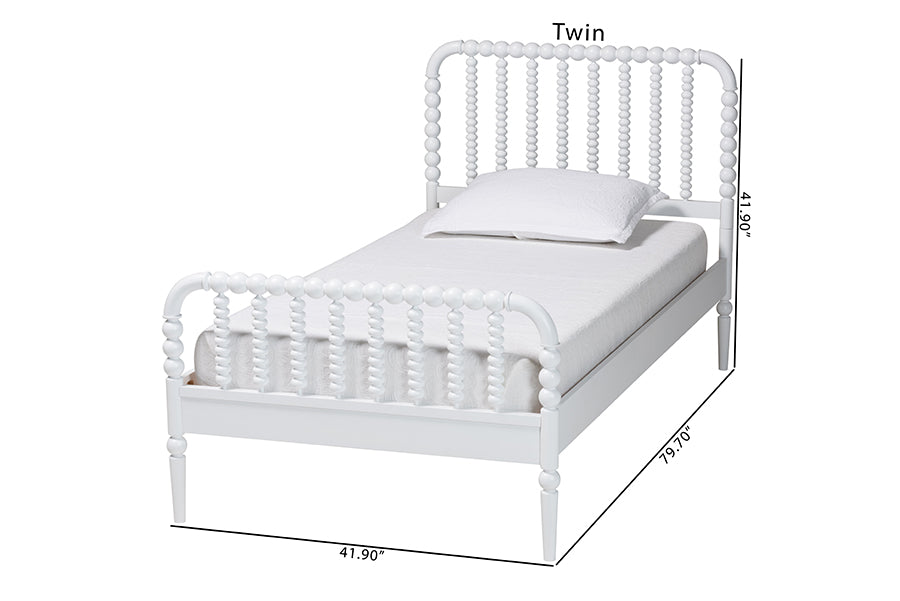 Baxton Studio Lucera Mid-Century White Twin Size Bobbin Bed