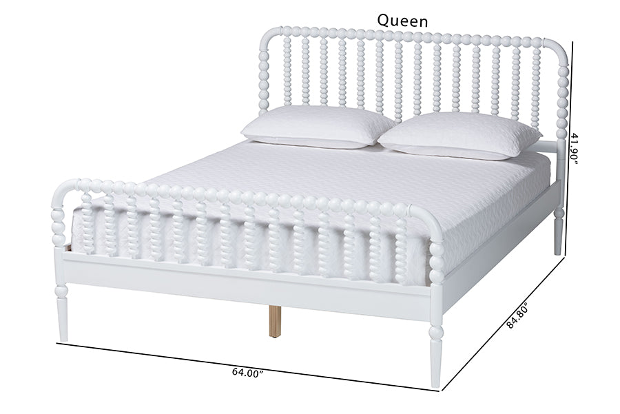 Baxton Studio Lucera Mid-Century White Queen Size Bobbin Bed
