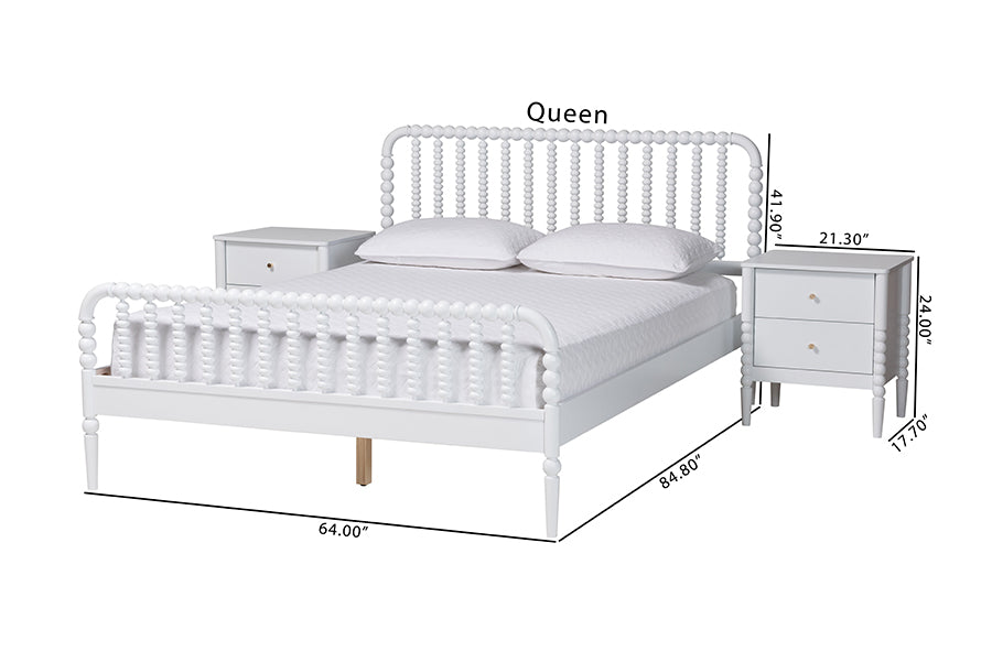 Baxton Studio Lucera Mid-Century White Full Size 3-Piece Bobbin Bedroom Set
