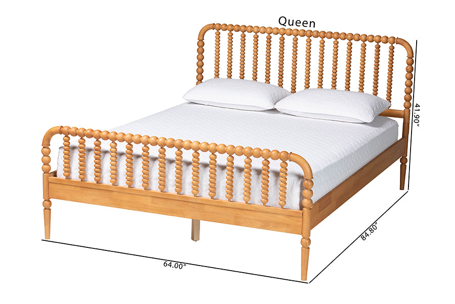 Baxton Studio Lucera Mid-Century Oak Brown Queen Size Bobbin Bed