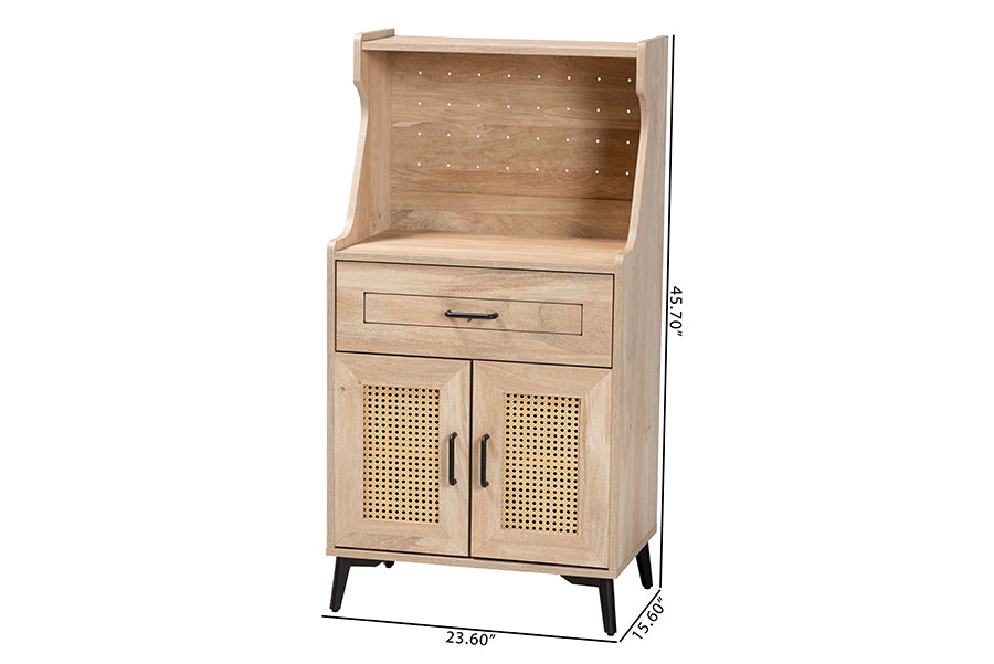 Baxton Studio Pavone Mid-Century Modern Oak Brown Wood Kitchen Cabinet