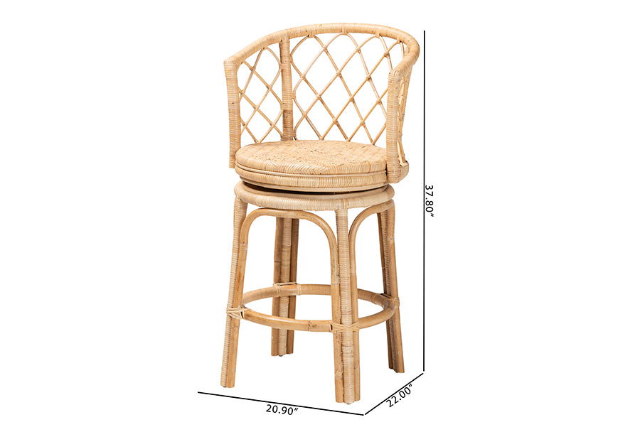 bali & pari Ayu Bohemian Light Honey Rattan Swivel Counter Stool