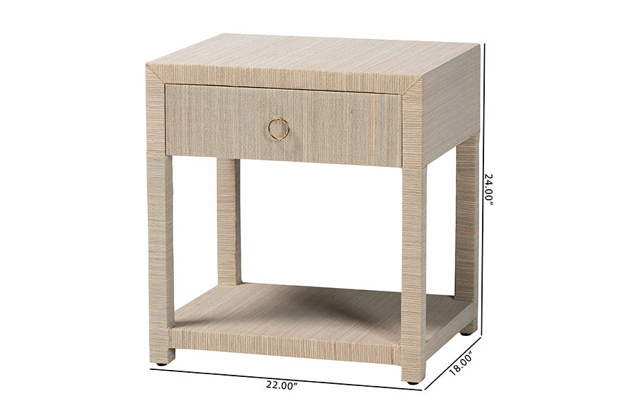 bali & pari Nata Bohemian Woven Natural Grasscloth 1-Drawer Nightstand