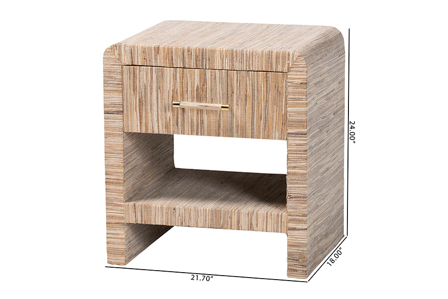 bali & pari Callan Bohemian Woven Natural Grasscloth 1-Drawer Nightstand