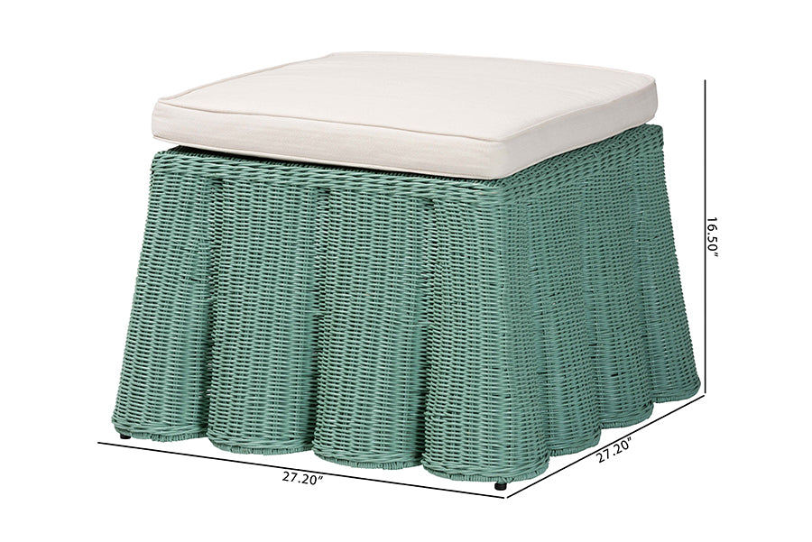 bali & pari Palm Bohemian Seafoam Green Scallop Rattan Ottoman