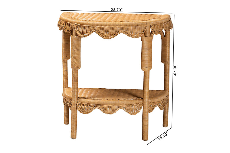 bali & pari Paisley Bohemian Scallop Light Honey Rattan Console Table
