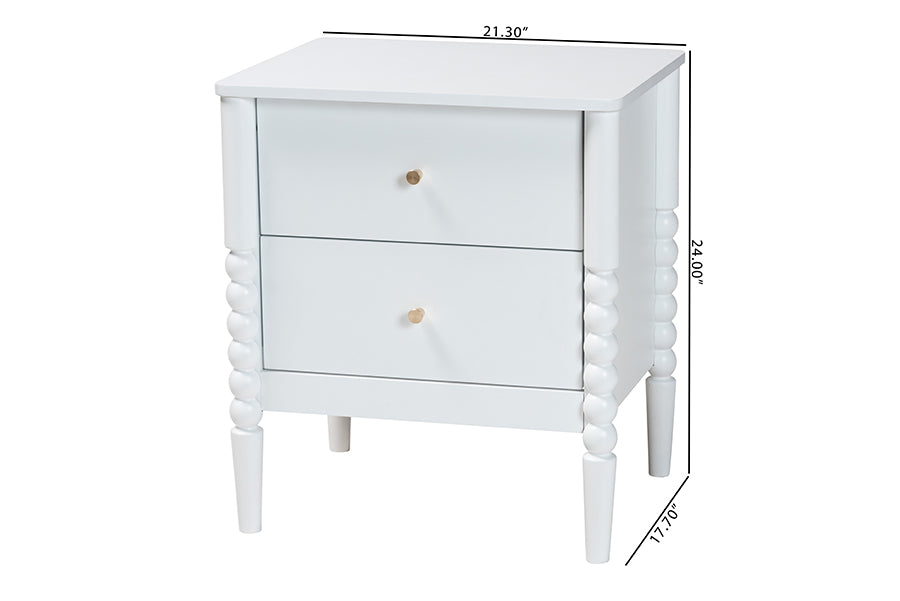 Baxton Studio Lucera Mid-Century White 2-Drawer Bobbin Nightstand