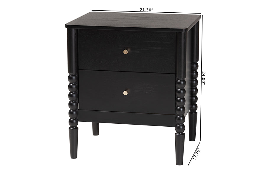Baxton Studio Lucera Mid-Century Black 2-Drawer Bobbin Nightstand