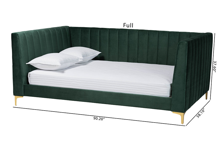 Baxton Studio Oksana Glam and Luxe Emerald Green Velvet and Gold Metal Full Daybed