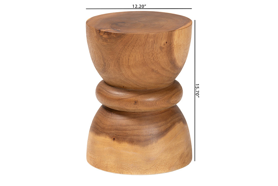 bali & pari Bancroft Solid Suar Wood Side Table - Handcrafted Sculptural End Table with Hourglass Design, Modern Boho Style for Living Room or Bedroom