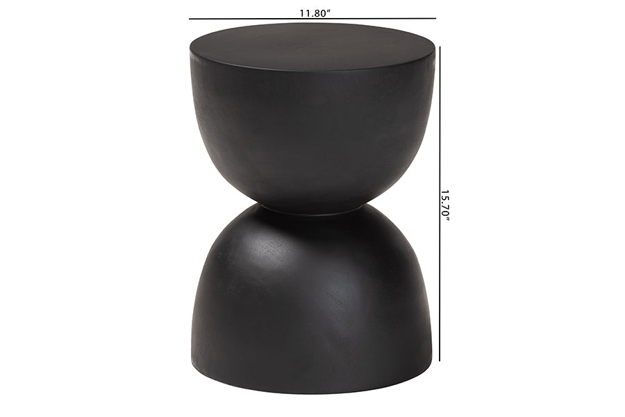 bali & pari Nomiki Solid Suar Wood Side Table - Hand-Carved Sculptural End Table with Hourglass Design, Modern Boho Style for Living Room or Bedroom