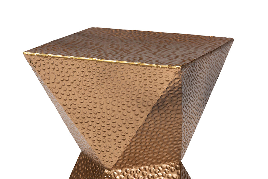 Baxton Studio Pacey Textured Metal Accent Table - Geometric Gold Side Table with Hourglass Silhouette for Indoor or Semi-Outdoor Use