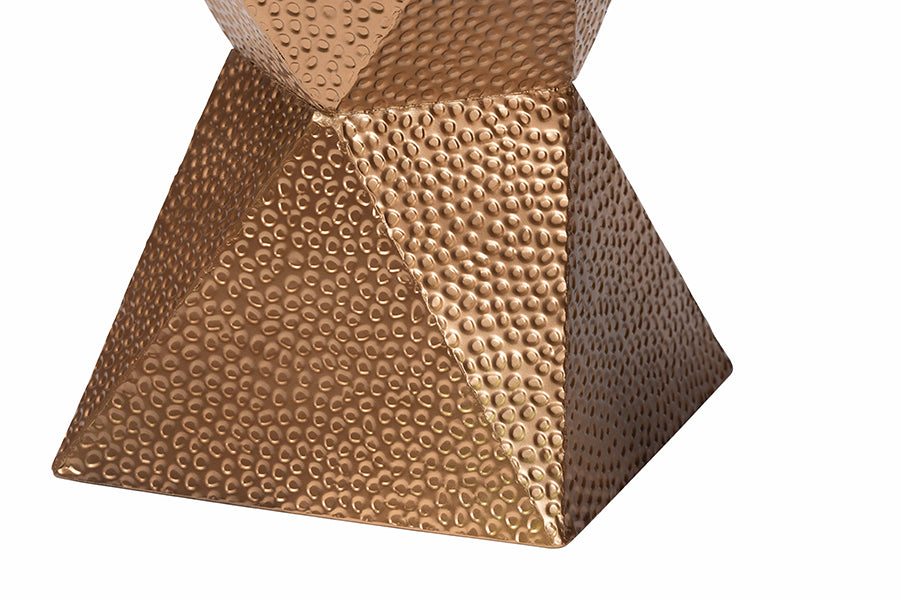 Baxton Studio Pacey Textured Metal Accent Table - Geometric Gold Side Table with Hourglass Silhouette for Indoor or Semi-Outdoor Use