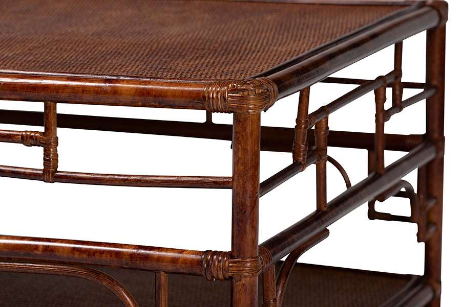 bali & pari Sebalio Tortoise Natural Rattan Coffee Table with Open Shelf - Vintage Style Center Table for Living Room, Sunroom, or Coastal Living Space
