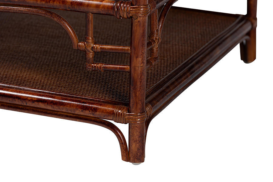bali & pari Sebalio Tortoise Natural Rattan Coffee Table with Open Shelf - Vintage Style Center Table for Living Room, Sunroom, or Coastal Living Space