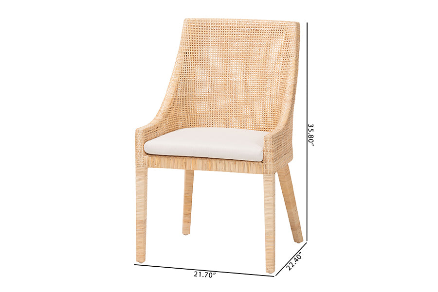 bali & pari Beata Natural Rattan Dining Chair - Handcrafted Wingback Accent Chair with Woven Detailing and Removable Cushion, Coastal Boho Seating for Kitchen or Dining Room