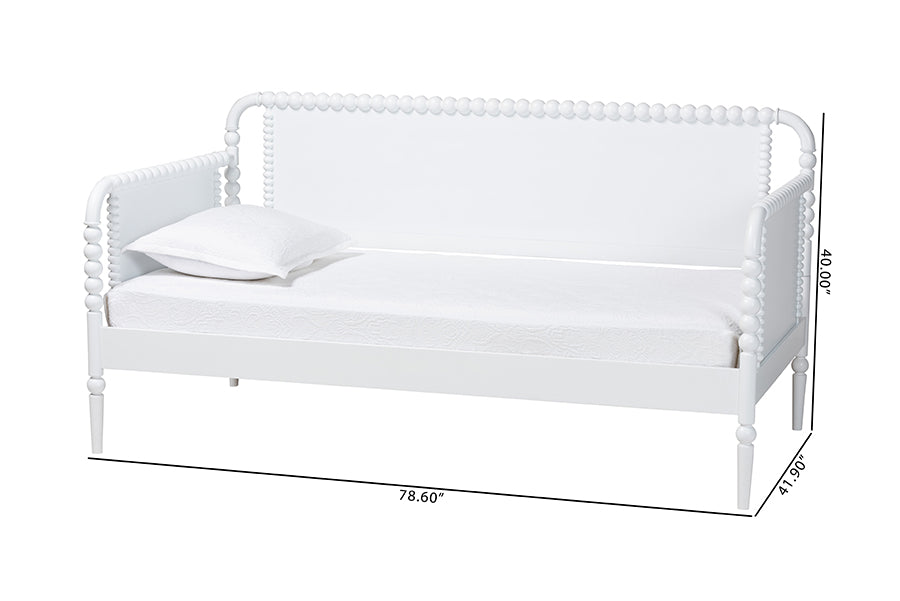 Baxton Studio Lucera Bobbin Daybed - Wooden Bed Frame with Turned Spindle Detailing, Classic Style Sofa Bed for Bedroom or Guest Room, Twin, White