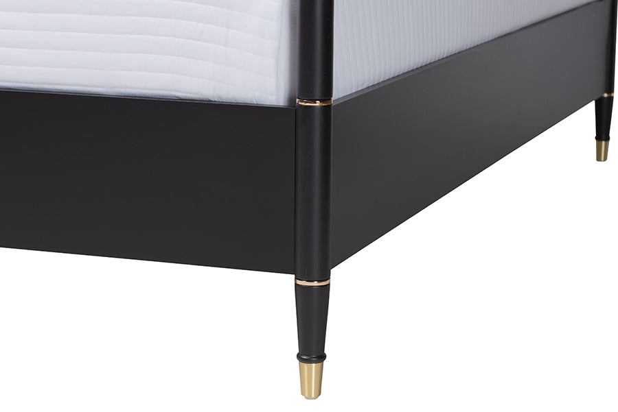 Baxton Studio Tamra King Four-Poster Bedroom Set – Black Wood Bed with Matching Dresser and Two Nightstands FredCo