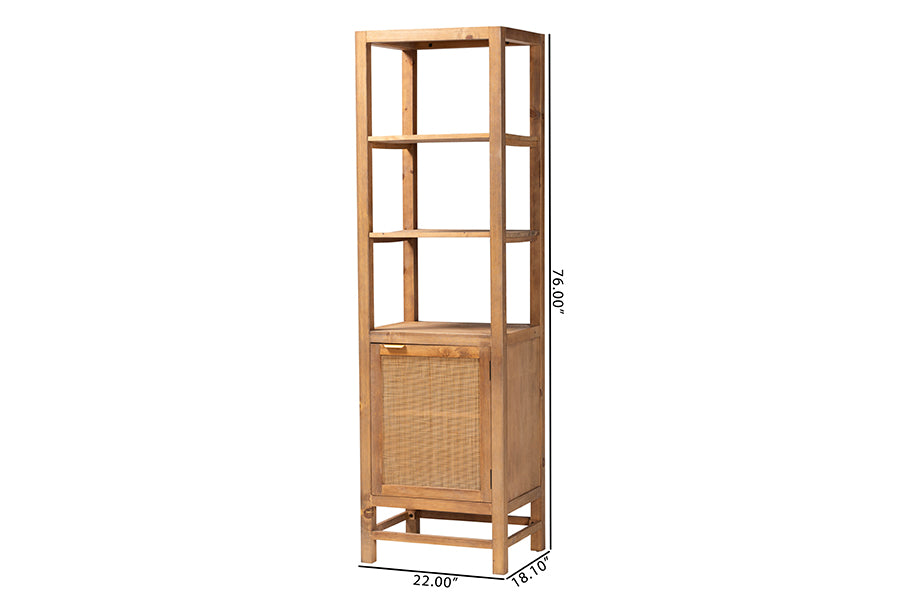bali & pari Sibu Storage Cabinet with Rattan Door - Tall Accent Display Tower with Open Shelves and Cabinet for Living Room, Bedroom or Office