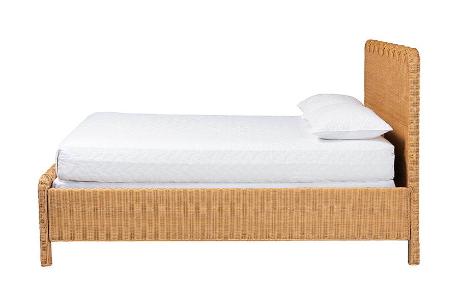Bali & Pari Maritza King Scalloped Rattan Bed Frame – Handwoven Headboard & Footboard, Coastal Boho Bedroom Furniture FredCo