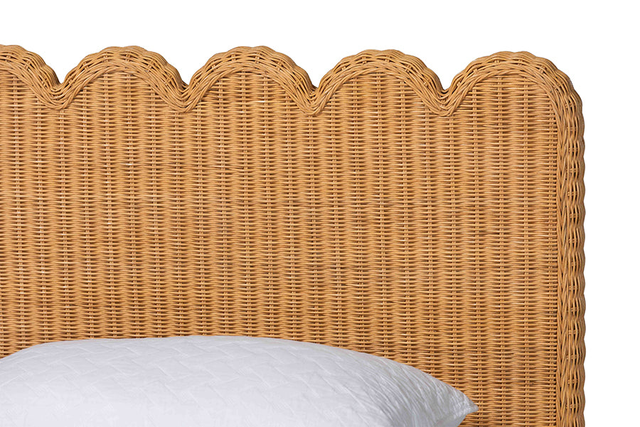 Bali & Pari Maritza Queen Scalloped Rattan Bed Frame – Handwoven Headboard & Footboard, Coastal Boho Bedroom Furniture FredCo