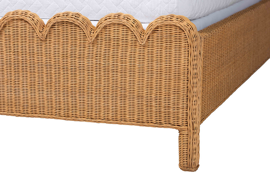 Bali & Pari Maritza King Scalloped Rattan Bed Frame – Handwoven Headboard & Footboard, Coastal Boho Bedroom Furniture FredCo