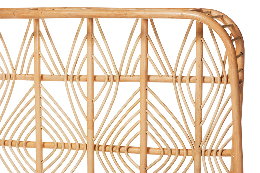 Bali & Pari Hadley Queen Natural Rattan Bed Frame – Handwoven Openwork Headboard & Footboard, Tropical Boho Bedroom Style FredCo