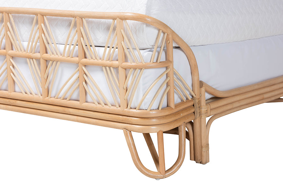Bali & Pari Hadley Queen Natural Rattan Bed Frame – Handwoven Openwork Headboard & Footboard, Tropical Boho Bedroom Style FredCo