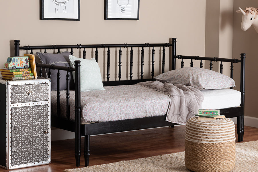 Baxton Studio Marisela Twin-to-King Expandable Daybed – Wood Spindle Bed Frame with Bamboo-Inspired Posts FredCo