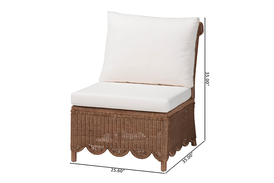 bali & pari Detta Natural Rattan Accent Chair - Handwoven Wicker Lounge Chair with Rolled Back and Scalloped Skirt Base, Boho Coastal Style for Sunroom or Sitting Area
