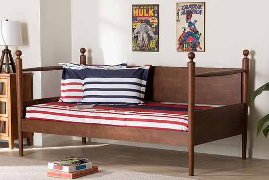 Baxton Studio Gianetta Wooden Daybed with Spindle Posts - Classic Cottage-Style Bed Frame with Guardrail Back, Solid Wood Day Bed for Guest Room or Kids’ Bedroom, Twin