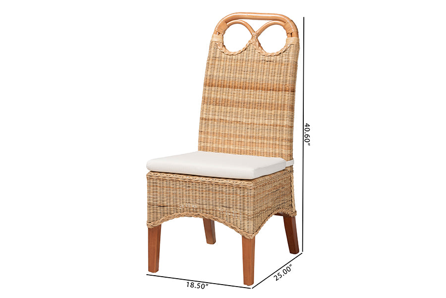 bali & pari Dyna Natural Rattan Dining Chair - Handwoven Wicker Side Chair with Removable Cushion and Loop Backrest, Boho Coastal Seating for Dining Room or Kitchen