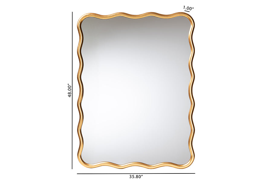 Baxton Studio Cassara Gold Scalloped Rectangular Wall Mirror – Decorative Curved Edge Accent for Living Room, Bedroom, or Entryway