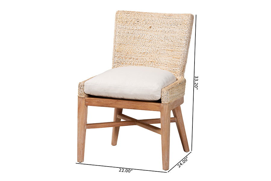 bali & pari Ridley Seagrass Dining Chair with Mahogany Wood Frame - Coastal Accent Chair with Woven Square Back and Cushioned Seat for Dining Room or Kitchen, Whitewash