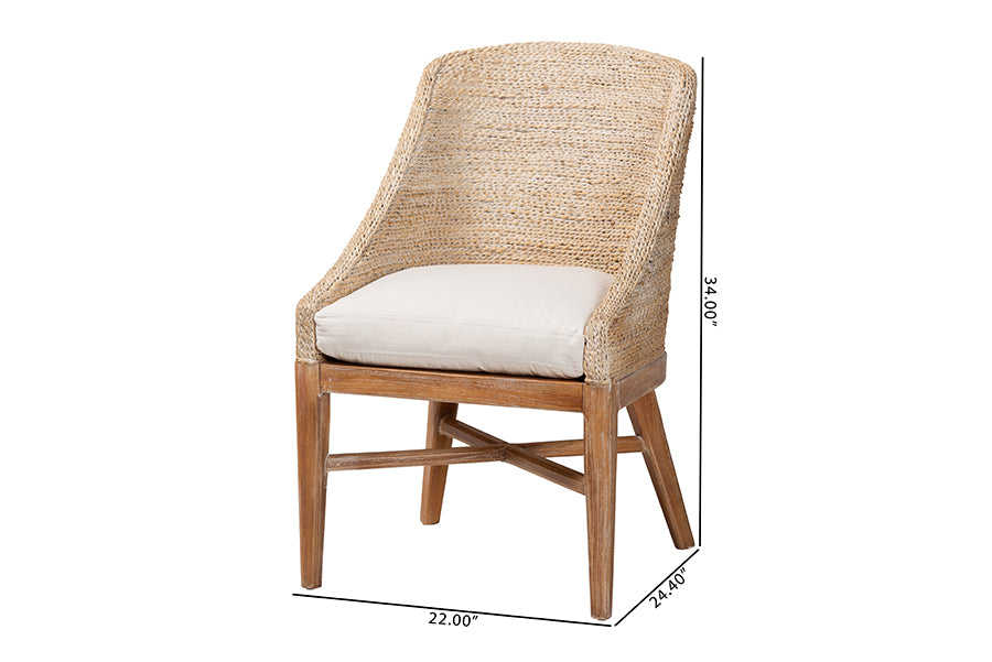 bali & pari Jasper Seagrass Dining Chair with Mahogany Wood Frame - Coastal Accent Chair with Woven Wingback and Cushioned Seat for Dining Room or Kitchen, Whitewash