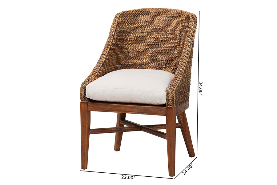 bali & pari Jasper Seagrass Dining Chair with Mahogany Wood Frame - Coastal Accent Chair with Woven Wingback and Cushioned Seat for Dining Room or Kitchen, Brown Wash