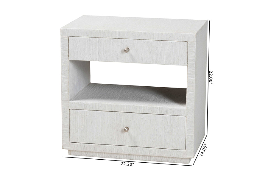 bali & pari Kai Grasscloth End Table - 2-Drawer Accent Table or Nightstand with Open Shelf, Handwoven Decor for Bedroom or Living Room