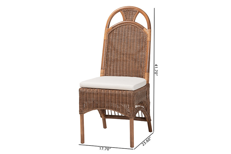 bali & pari Raya Natural Rattan Dining Chair - Handcrafted Wicker Accent Chair with High Arched Back and Cushioned Seat, Boho Coastal Seating for Dining Room or Kitchen