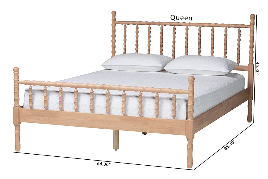 Baxton Studio Laurent Platform Bed - Spindle Bed Frame with Bamboo-Style Turned Posts, Cottage Farmhouse Bedroom Furniture, Queen