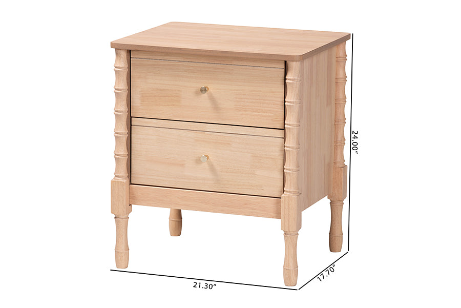 Baxton Studio Laurent Nightstand - 2-Drawer Bedside Table with Bamboo-Style Turned Legs, Cottage Farmhouse End Table for Bedroom