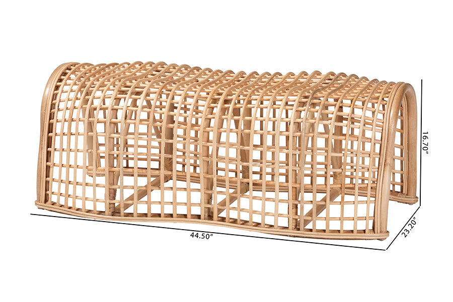 bali & pari Daiki Natural Rattan Bench with Curved Frame - Lightweight Decorative Accent Seating for Entryway, Bedroom, or Living Room