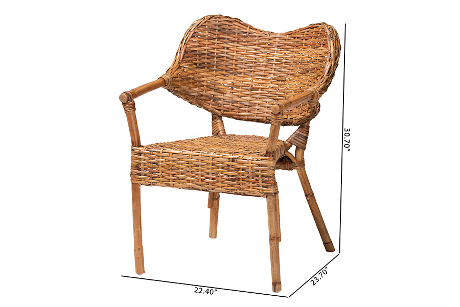 bali & pari Tara 2-Piece Natural Rattan Dining Chair - Handwoven Wicker Armchair with Curved Backrest, Boho Coastal Seating