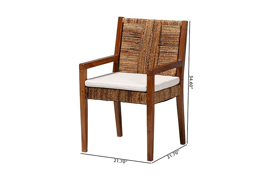 bali & pari Chabela 2-Piece Handwoven Seagrass Armchairs - Solid Mango Wood Frame Dining Chair with Woven Seat and Backrest, Rustic Boho Style Kitchen or Dining Room Seating, Medium Brown