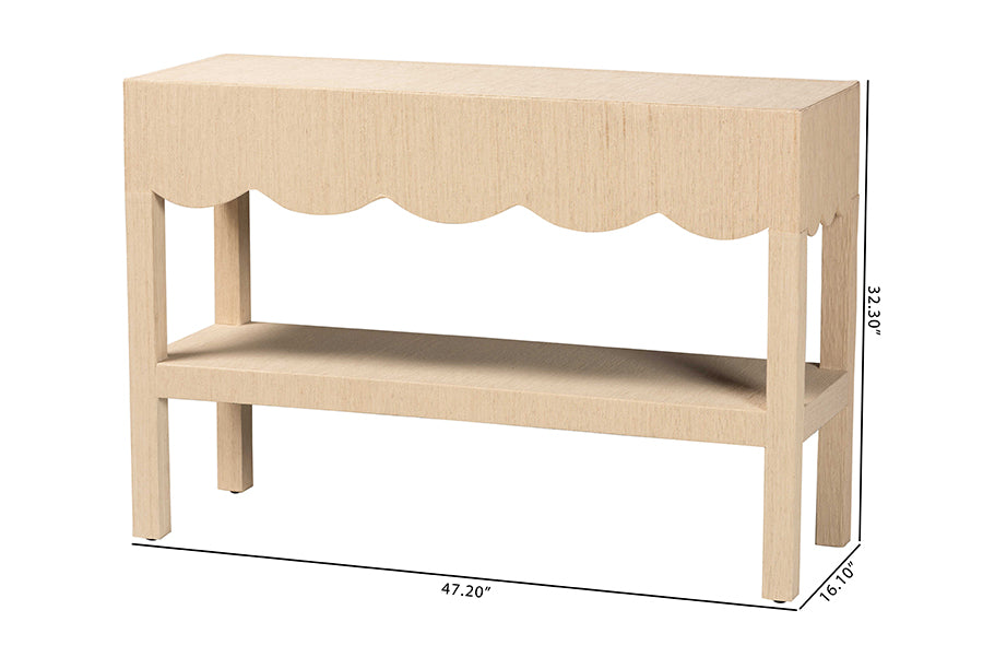 bali & pari Mason Natural Grasscloth Console Table - Two-Tier Entryway Table with Scalloped Apron, Modern Coastal Accent Table for Living Room or Hallway