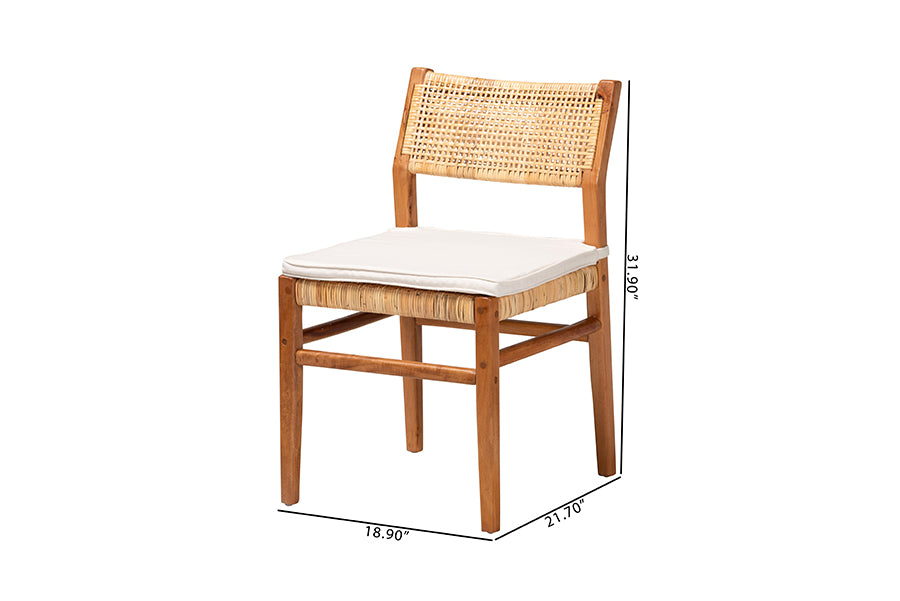 bali & pari Chatura Natural Rattan and Mahogany Wood 2-Piece Dining Side Chair Set - Handwoven Wicker Dining Chair with Angled Back, Coastal Boho Seating for Dining or Kitchen