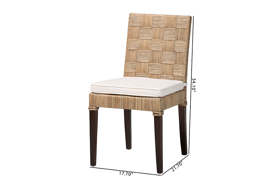 bali & pari Fatima Natural Rattan Dining Chair with Cushion - Handwoven Wicker Side Chair with Basketweave Back and Seat, Coastal Boho Seating for Dining Room or Kitchen