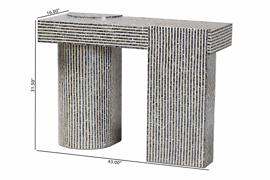 bali & pari Tawana Capiz Shell Console Table with Geometric Pattern - Modern Decorative Accent Table for Entryway or Living Room