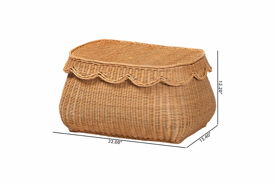 bali & pari Ayleen Natural Rattan Basket with Scalloped Lid - Handwoven Wicker Storage Box, Boho Coastal Home Decor, Small